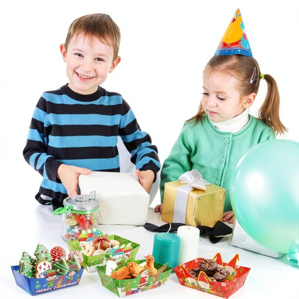 WorldBazaar Christmas Paper Food Trays 60pcs Disposable Snack Tray-4