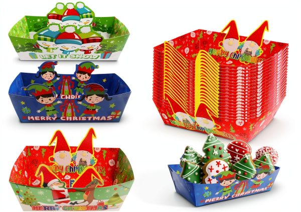 WorldBazaar Christmas Paper Food Trays 60pcs Disposable Snack Tray-3
