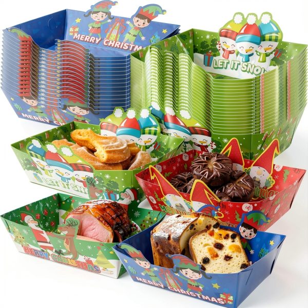 WorldBazaar Christmas Paper Food Trays 60pcs Disposable Snack Tray-8