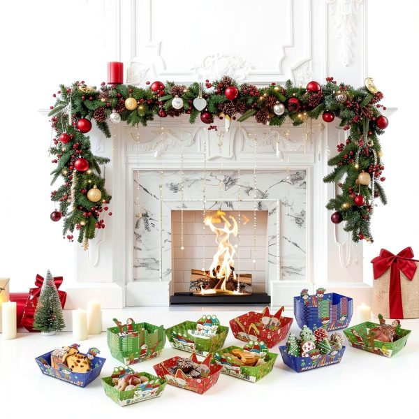 WorldBazaar Christmas Paper Food Trays 60pcs Disposable Snack Tray-7