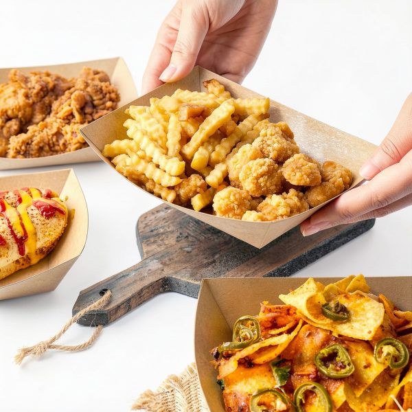 3 Lb Paper Food Trays - 50 Pack Disposable Nacho Trays, Kraft Paper Food Boats Taco Holders Party Serving Baskets for Hot Dogs Snacks Tacos Fries-4