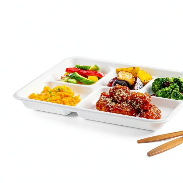 100% Compostable, 5 Compartment, Disposable Paper Plates [125-Pack] - {PFAS Free} - {BPA Certified} - [10 Inch] Heavy Duty Biodegradable Bagasse Sectional Lunch Trays + Dividers - Divided Platter Tray-3