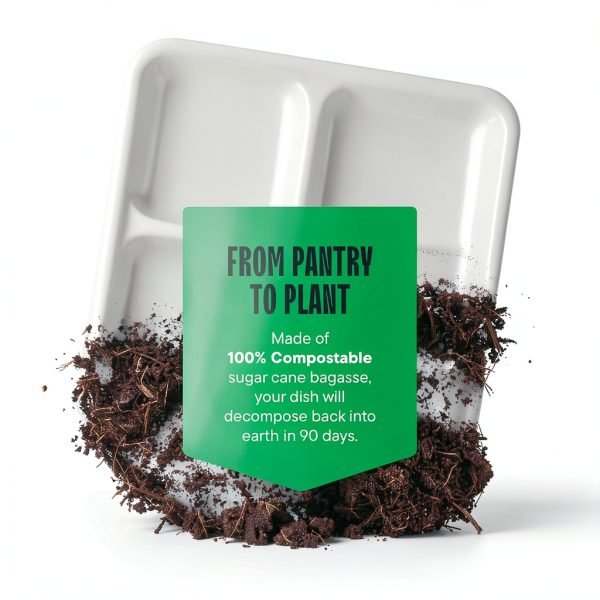 100% Compostable, 5 Compartment, Disposable Paper Plates [125-Pack] - {PFAS Free} - {BPA Certified} - [10 Inch] Heavy Duty Biodegradable Bagasse Sectional Lunch Trays + Dividers - Divided Platter Tray-4