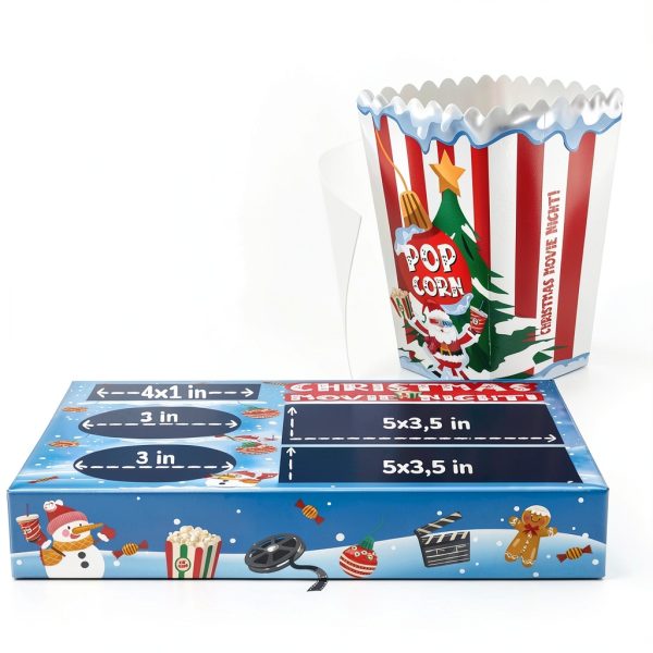 Movie Night Christmas Party Supplies (36ps) - Christmas Movie Night Snack Trays 12pcs & Popcorn Bags 24pcs - Small Decorations Indoor Home Decor & Holiday Party Favors-4