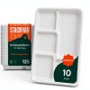100% Compostable, 5 Compartment, Disposable Paper Plates [125-Pack] - {PFAS Free} - {BPA Certified} - [10 Inch] Heavy Duty Biodegradable Bagasse Sectional Lunch Trays + Dividers - Divided Platter Tray-0