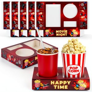 Movie Night Snack Trays 16pcs VELATYVIO Paper Popcorn Drink Holder-0