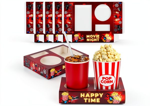 Movie Night Snack Trays 16pcs VELATYVIO Paper Popcorn Drink Holder-0