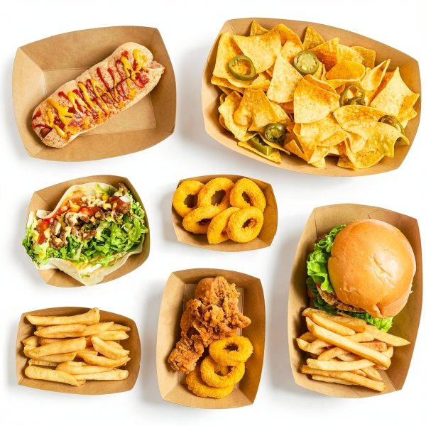 3 Lb Paper Food Trays - 50 Pack Disposable Nacho Trays, Kraft Paper Food Boats Taco Holders Party Serving Baskets for Hot Dogs Snacks Tacos Fries-5
