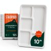100% Compostable, 5 Compartment, Disposable Paper Plates [125-Pack] - {PFAS Free} - {BPA Certified} - [10 Inch] Heavy Duty Biodegradable Bagasse Sectional Lunch Trays + Dividers - Divided Platter Tray-5