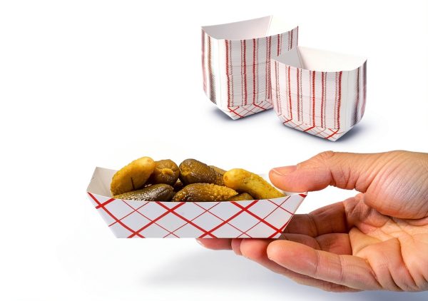 Mini Tiny Paper Food Boats (250 Pack) .25 Lb Disposable Red & White Checkered Paper Food Trays, Eco Friendly Paper Food Trays, Serving Boats for Concession Food & Condiments, Condiment Size 3" x 1"-1
