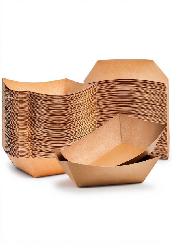 3 Lb Paper Food Trays - 50 Pack Disposable Nacho Trays, Kraft Paper Food Boats Taco Holders Party Serving Baskets for Hot Dogs Snacks Tacos Fries-2
