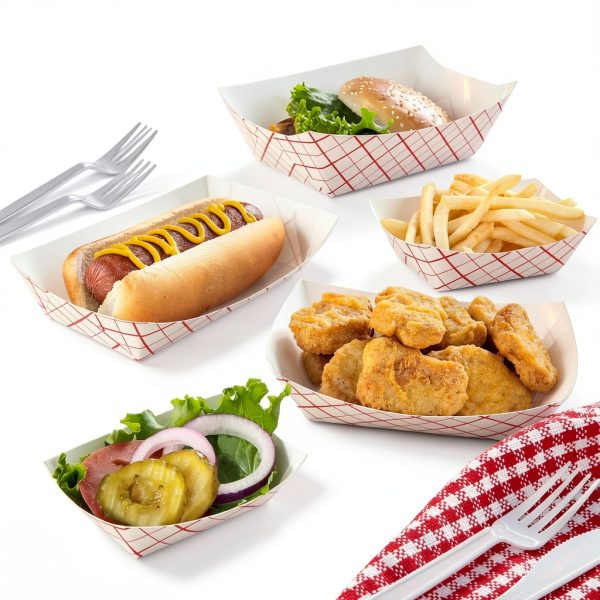 Mini Tiny Paper Food Boats (250 Pack) .25 Lb Disposable Red & White Checkered Paper Food Trays, Eco Friendly Paper Food Trays, Serving Boats for Concession Food & Condiments, Condiment Size 3" x 1"-6