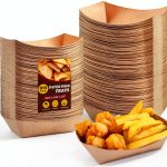 Ocmoiy 1lb Paper Food Trays, 100 Pack Heavy Duty Kraft Food Boats Holders Disposable Serving Basket Trays for Nachos, Fries, BBQ, Festivals, Party-0