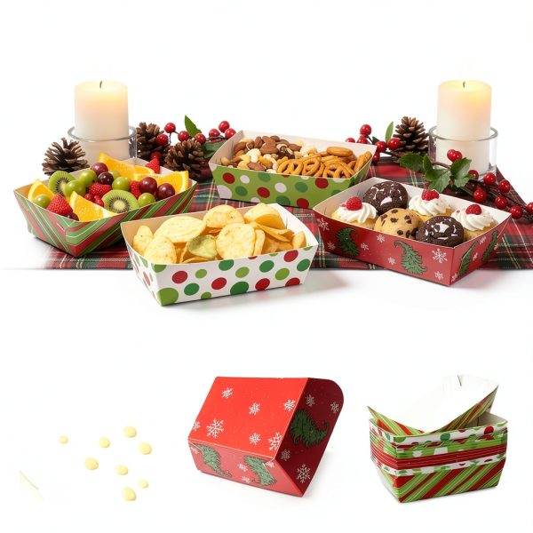 Christmas Paper Food Trays 24pcs Dunzoom Serving Trays Style 2-2
