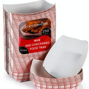 Mini Tiny Paper Food Boats (250 Pack) .25 Lb Disposable Red & White Checkered Paper Food Trays, Eco Friendly Paper Food Trays, Serving Boats for Concession Food & Condiments, Condiment Size 3" x 1"-0
