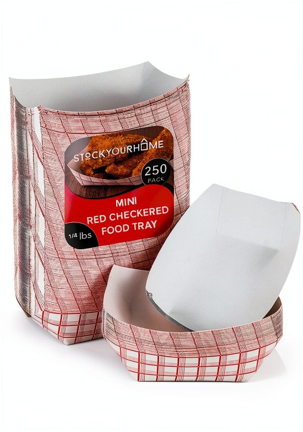 Mini Tiny Paper Food Boats (250 Pack) .25 Lb Disposable Red & White Checkered Paper Food Trays, Eco Friendly Paper Food Trays, Serving Boats for Concession Food & Condiments, Condiment Size 3" x 1"-0